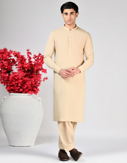 CREAM BLENDED UNSTITCHED KAMEEZ SHALWAR FABRIC