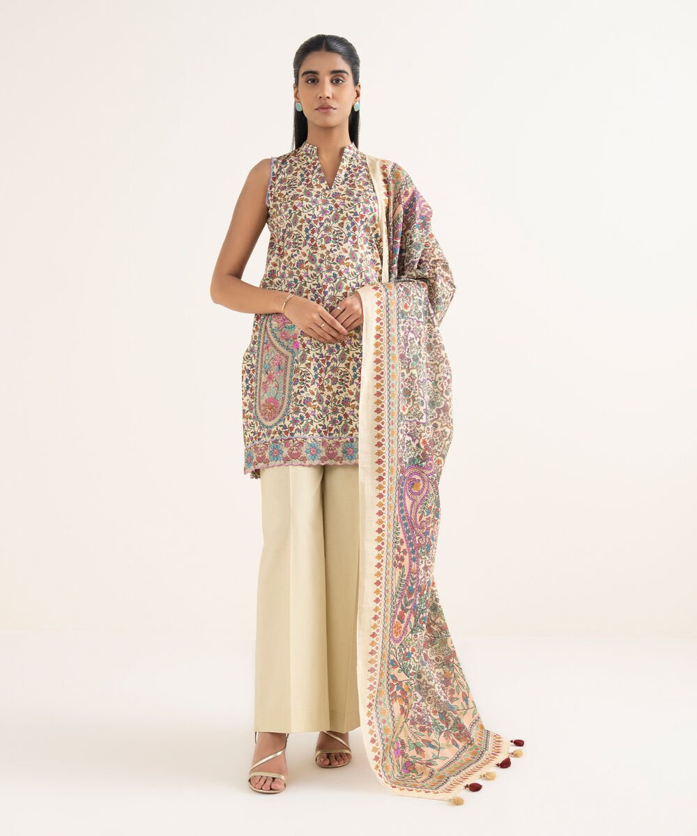 3 Piece - Embroidered Cotton Suit