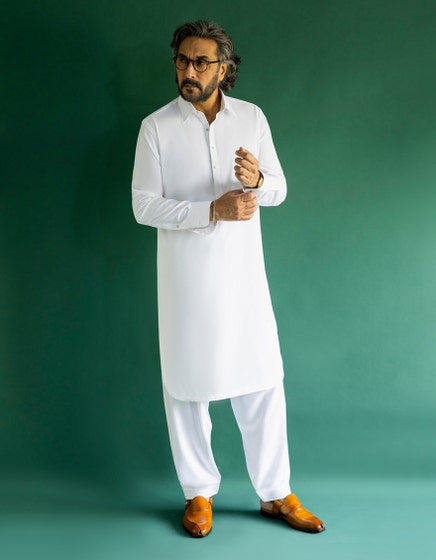 WHITE BOSKI UNSTITCHED KAMEEZ SHALWAR FABRIC